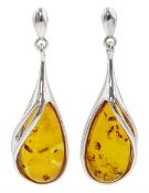 Pair of silver and Baltic amber pendant earrings