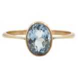 Early 20th century rose gold milgrain set single stone oval aquamarine ring
