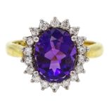 18ct gold oval amethyst and round brilliant cut diamond cluster ring