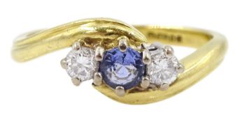 18ct gold three stone round sapphire and diamond ring