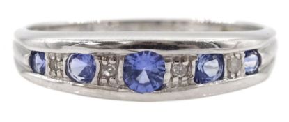9ct white gold channel set round sapphire and diamond half eternity ring