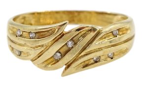 9ct gold diamond set stylised crossover ring