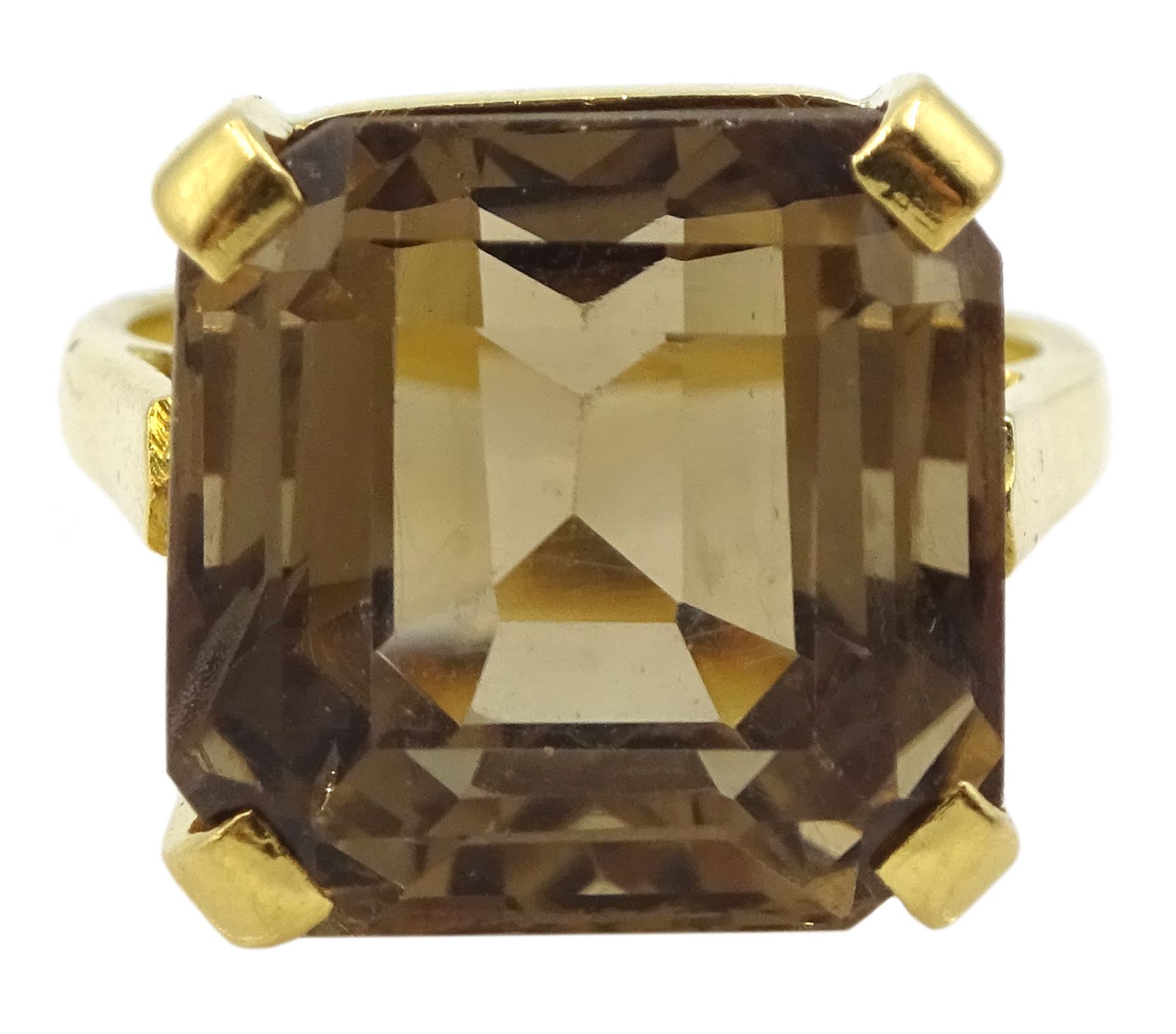 21ct gold square cut smoky quartz ring