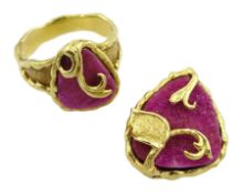 18ct gold single stone pink druzy ring