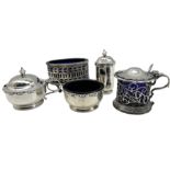 Silver three piece circular condiment set Birmingham 1937 Maker Adie Bros.