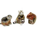 Three Royal Crown Derby paperweights comprising 'Riverbank Beaver' Limited Edition of 1500