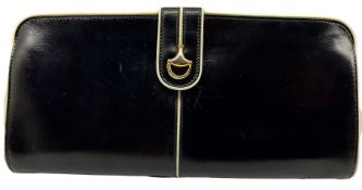 Gucci black leather clutch bag with white piping and shoulder strap 30cm x 14cm