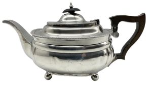 Edwardian silver rectangular teapot with gadrooned edge