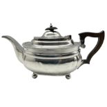 Edwardian silver rectangular teapot with gadrooned edge