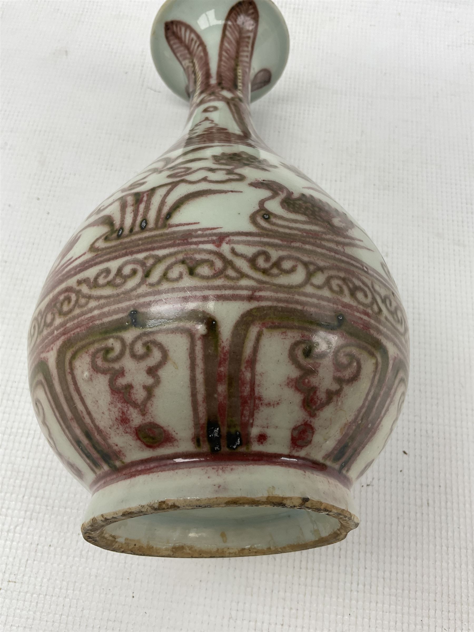 Chinese provincial vase decorated with red flowers and leaves on a white ground H26cm - Image 4 of 6