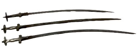 19th century Indian Tulwar with single edged slightly curved blade L73cm and two other Tulwars (3)