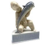 Royal Copenhagen model of cherub holding dolphin No.2228 H14cm