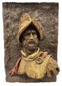 Wooden style wall plaque depicting a Spanish Conquistador 80cm x 53cm