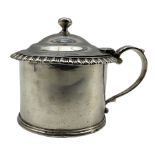 George IV silver circular lidded mustard pot with gadrooned edge and blue glass liner