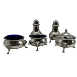 Silver three piece circular condiment set