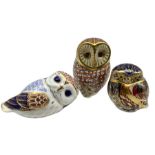 Three Royal Crown Derby paperweights comprising 'Little Owl' dated 1998