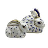 Two Royal Crown Derby Rabbit paperweights dated 1992 and 1998 (2)