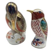 Two Royal Crown Derby paperweights comprising a Hummingbird and Kingfisher