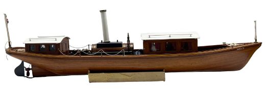 Miranda live steam model launch with boiler and marine engine with wood hull and decking. Featuring
