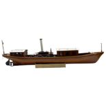 Miranda live steam model launch with boiler and marine engine with wood hull and decking. Featuring