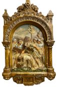 19th century French 'Stations of the Cross' hand painted plaster cast plaque
