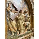 19th century French 'Stations of the Cross' hand painted plaster cast plaque