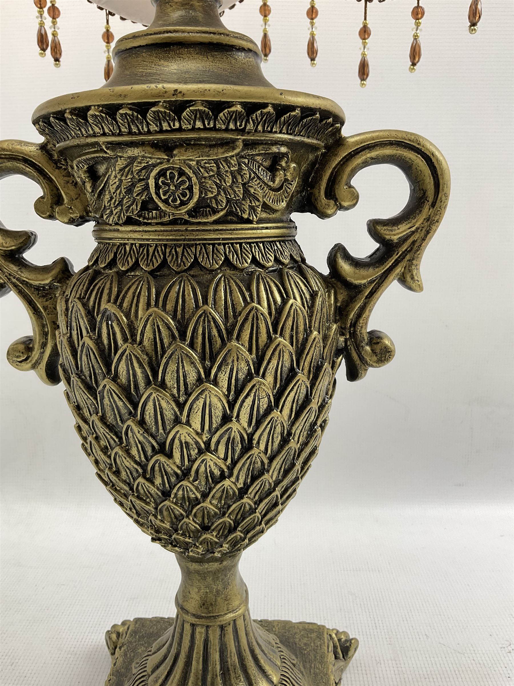 Pair bronzed amphora lamps with pineapple decoration - Image 2 of 3