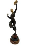 Art Deco style bronzed statue of woman holding parrot mounted on an onyx base after Paul Phillipe H4