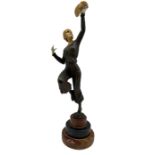 Art Deco style bronzed statue of woman holding parrot mounted on an onyx base after Paul Phillipe H4