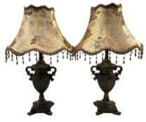 Pair bronzed amphora lamps with pineapple decoration