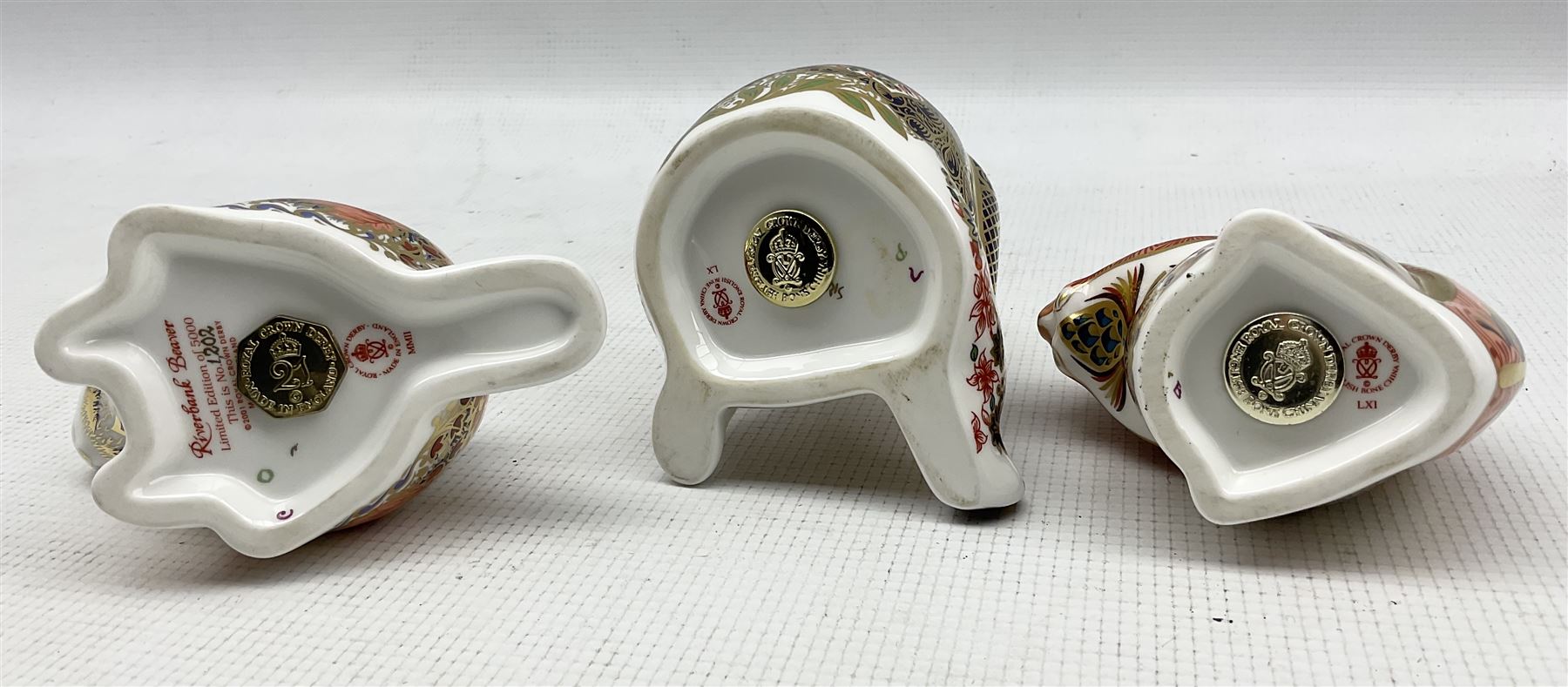 Three Royal Crown Derby paperweights comprising 'Riverbank Beaver' Limited Edition of 1500 - Image 2 of 2