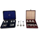 Set of six silver teaspoons and tongs with wrythen stems