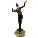 Art Deco style bronzed figure of a clown mounted on an onyx plinth