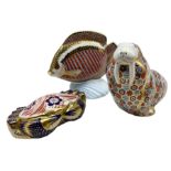 Three Royal Crown Derby paperweights comprising 'Tropical Fish Gourami' dated 1990