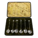 Set of six Japanese silver tea spoons with various leaf shape bowls