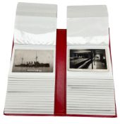 Postcard album and contents including WWI battleships