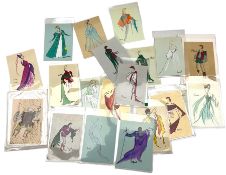 Helen Braiden - Collection of twenty hand painted chorus cards with various theatrical costume desig