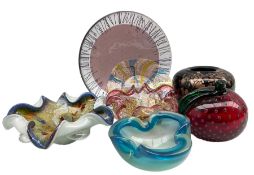 Collection of Murano glass and art glass comprising centrepiece of curved form signed to base by var