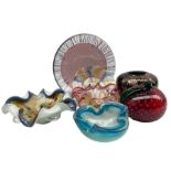 Collection of Murano glass and art glass comprising centrepiece of curved form signed to base by var