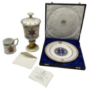 Spode commemorative limited edition "York Minster 1972" chalice and cover; Salisbury cathedral plate