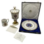 Spode commemorative limited edition "York Minster 1972" chalice and cover; Salisbury cathedral plate