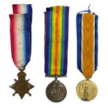 World War 1 medal trio comprising war and victory medals and 1914/15 star