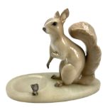 Royal Copenhagen ashtray modelled as a squirrel on onyx base with silver mount H20cm