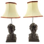 Pair lamps the bases modelled as iron style busts of Roman champions H90cm