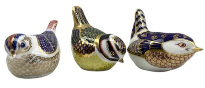Three Royal Crown Derby paperweights comprising a Blue Tit