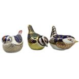 Three Royal Crown Derby paperweights comprising a Blue Tit