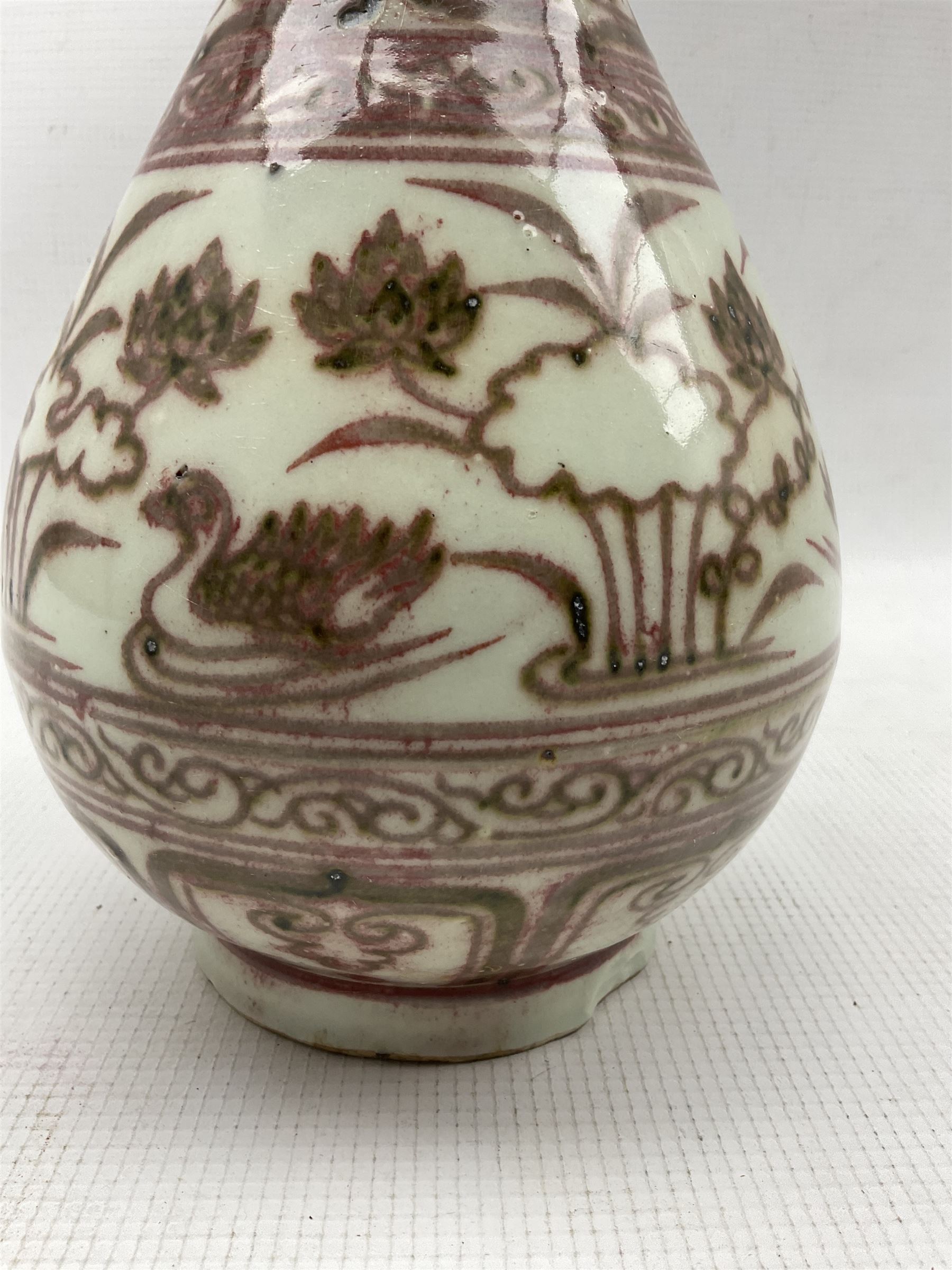 Chinese provincial vase decorated with red flowers and leaves on a white ground H26cm - Image 2 of 6