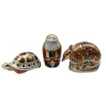 Three Royal Crown Derby paperweights comprising Armadillo