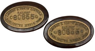 Pair of LNER brass oval engine work plates No.60855