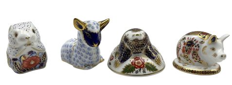 Four Royal Crown Derby paperweights comprising a Mole